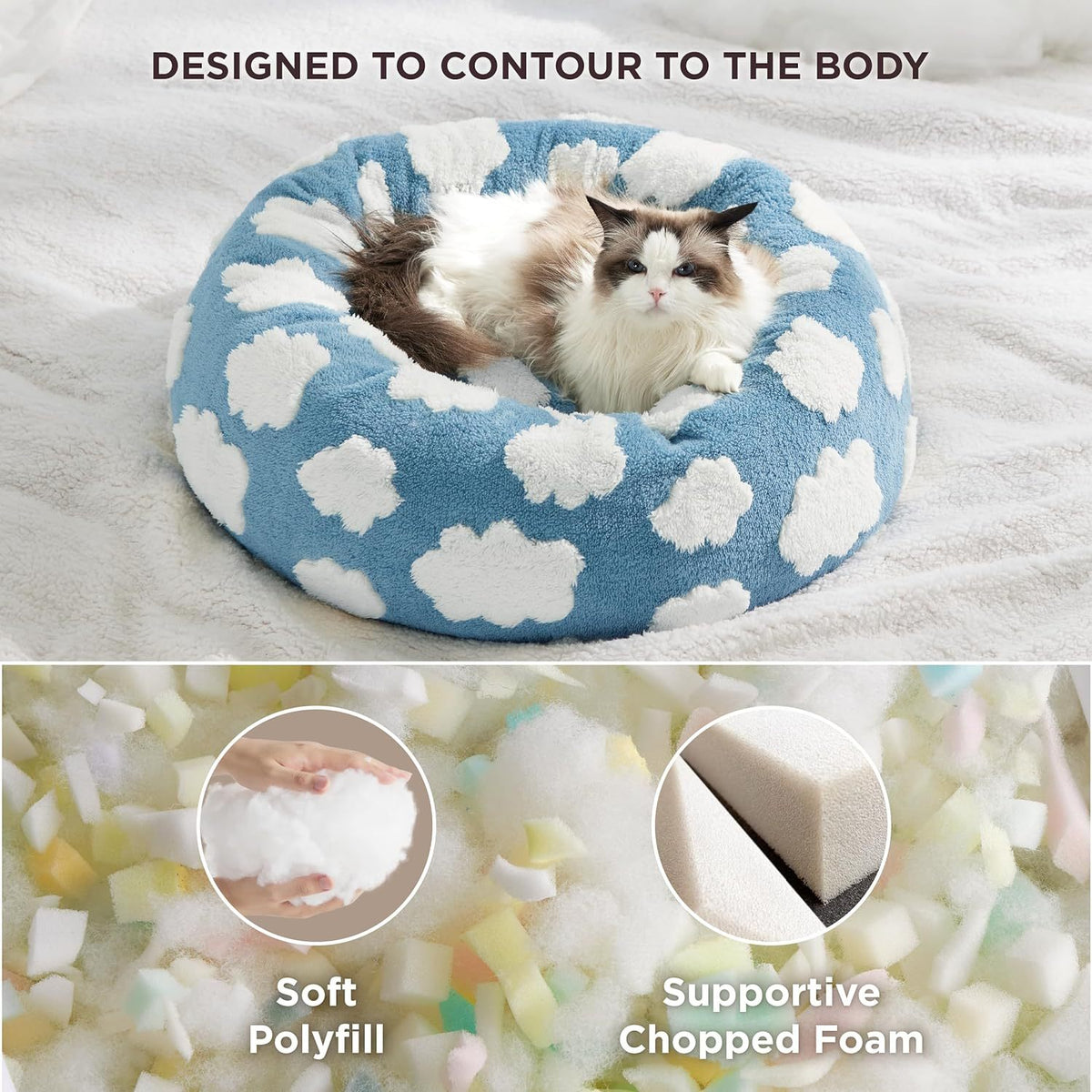 Lesure Cat Beds For Indoor Cats - Round Cat Bed Donut Small Dog Bed Calming Pet Beds, Cute Modern Beds With Jacquard Shaggy Plush & Anti Slip Bottom