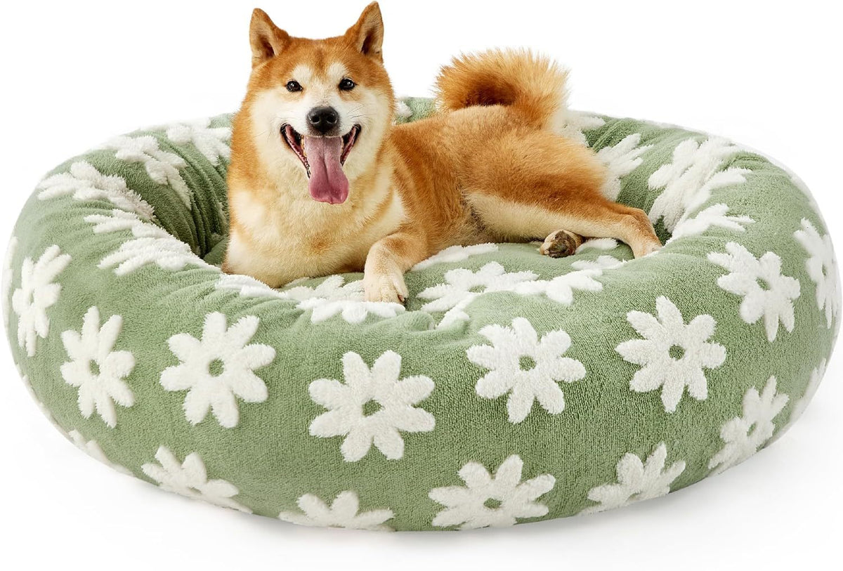 Lesure Cat Beds For Indoor Cats - Round Cat Bed Donut Small Dog Bed Calming Pet Beds, Cute Modern Beds With Jacquard Shaggy Plush & Anti Slip Bottom